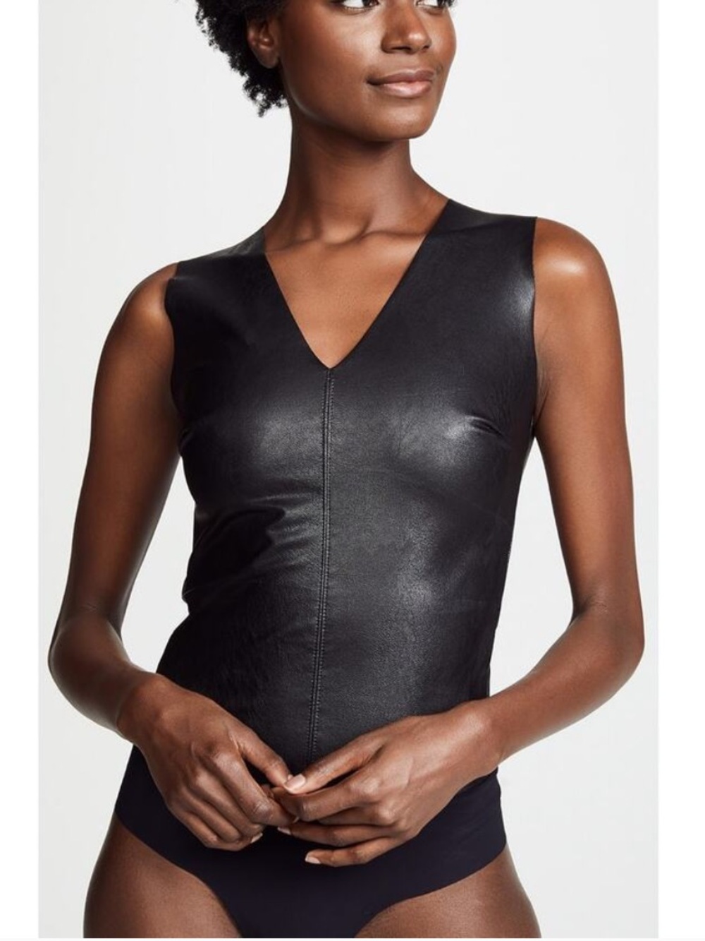 Commando Black Faux Leather V-Neck Bodysuit Vegan Size M